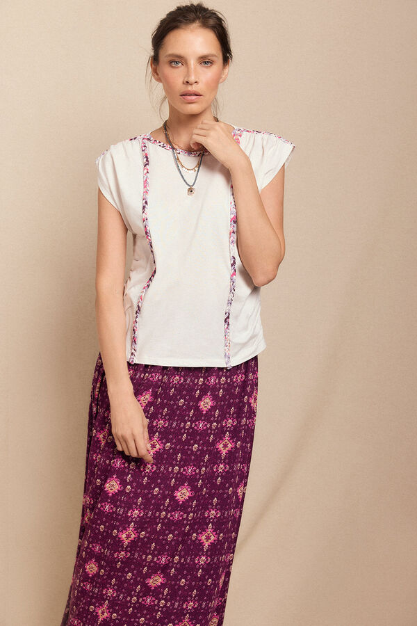 Slowlove Camiseta trenza fruncida Marfil