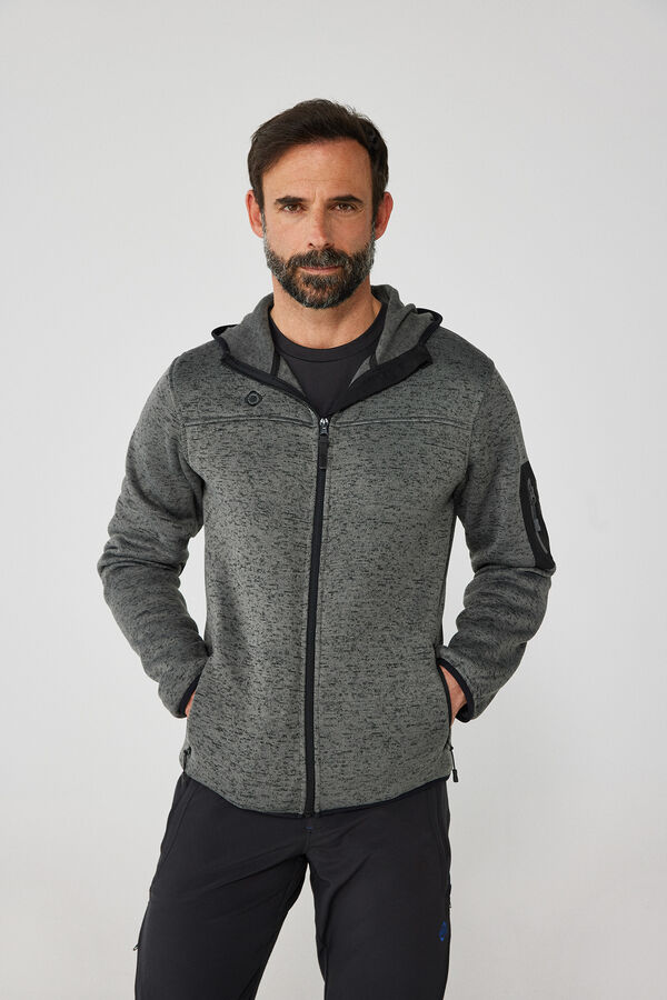 Cortefiel Fleece jersey-knit jacket with hood Grey
