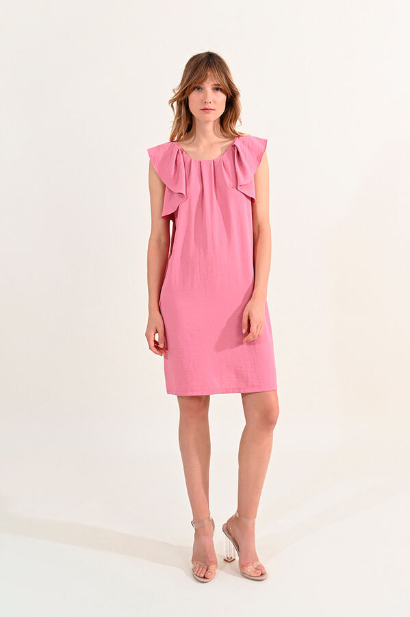 Cortefiel Dress with short butterfly sleeves with pleats Pink