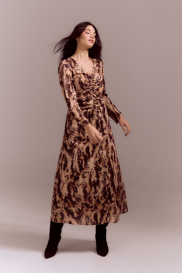 Cortefiel Tie dye print dress Printed brown