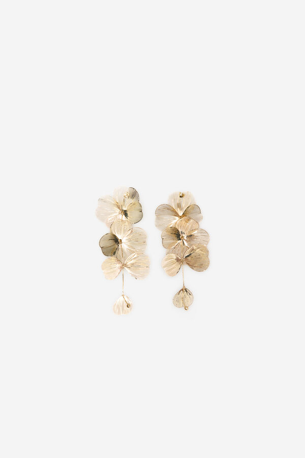 Cortefiel Long flower earrings Gold