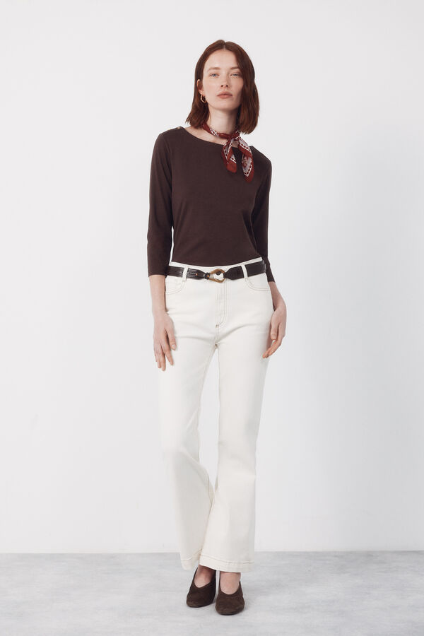 Cortefiel Essential boat neck t-shirt Dark brown