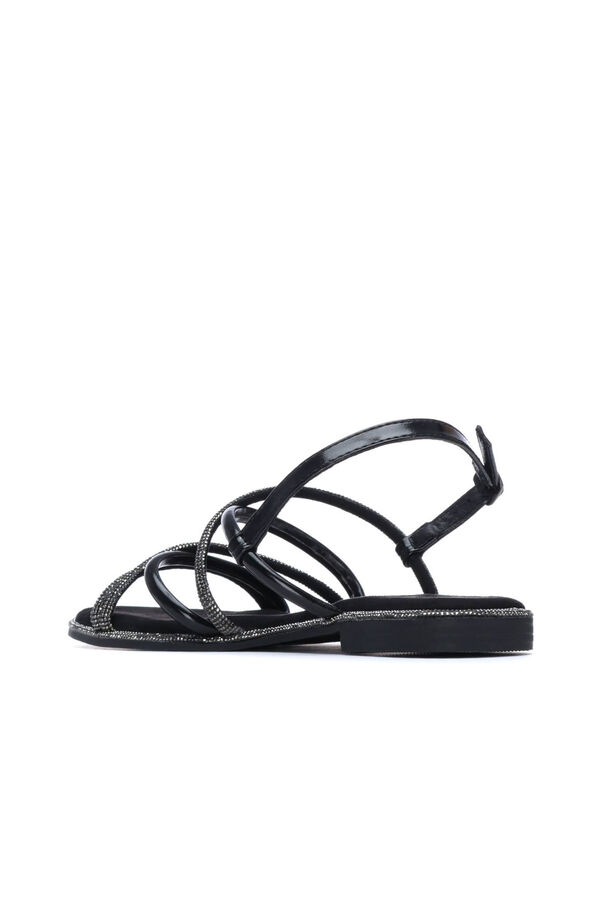 XTI Sand&aacute;lia rasa de tiras com pedras brilhantes Preto