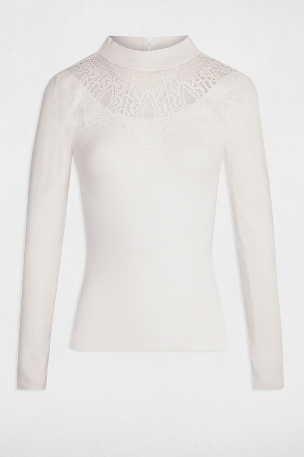 Morgan renda de gola alta alta em renda Branco