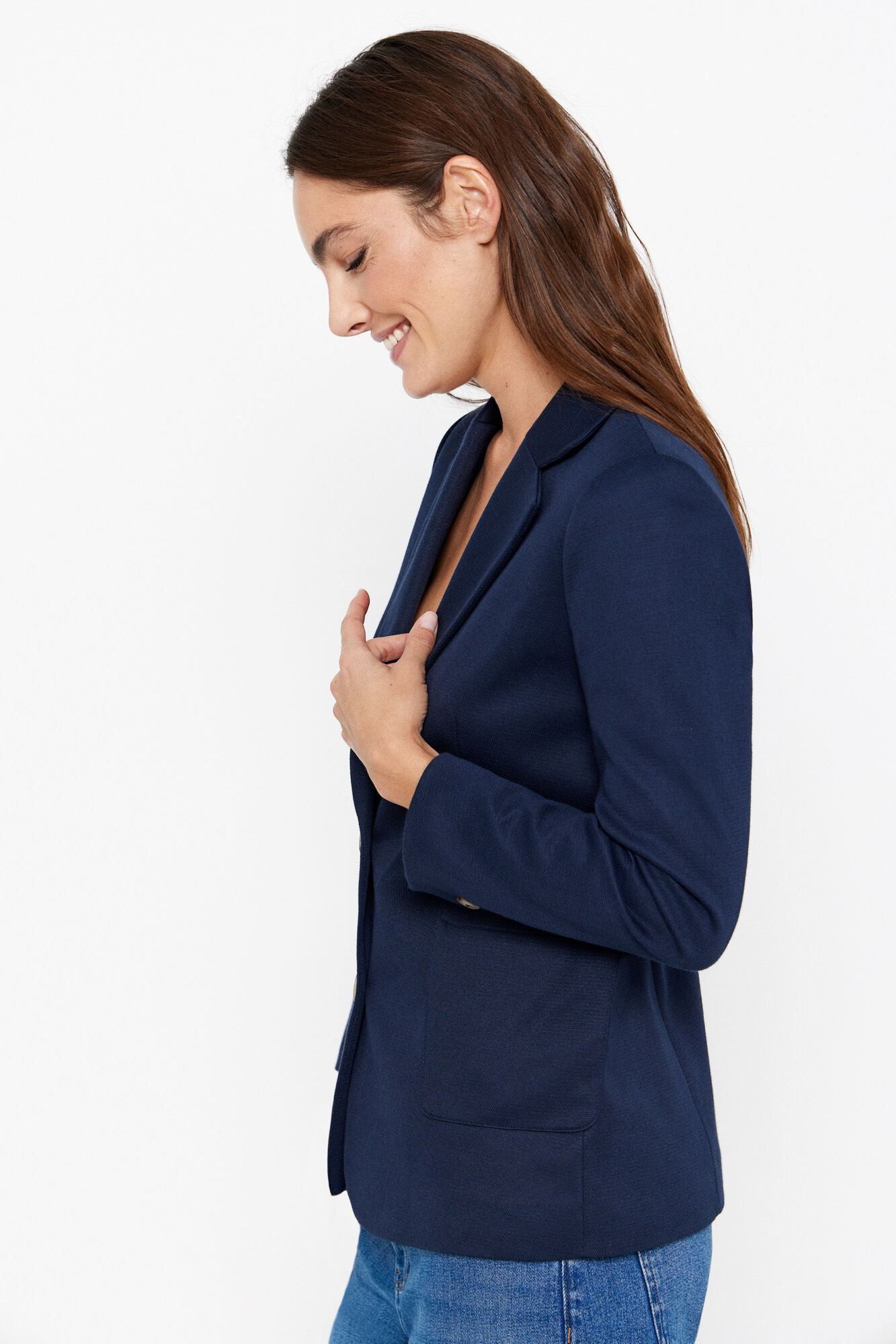 Womens navy knit blazer best sale