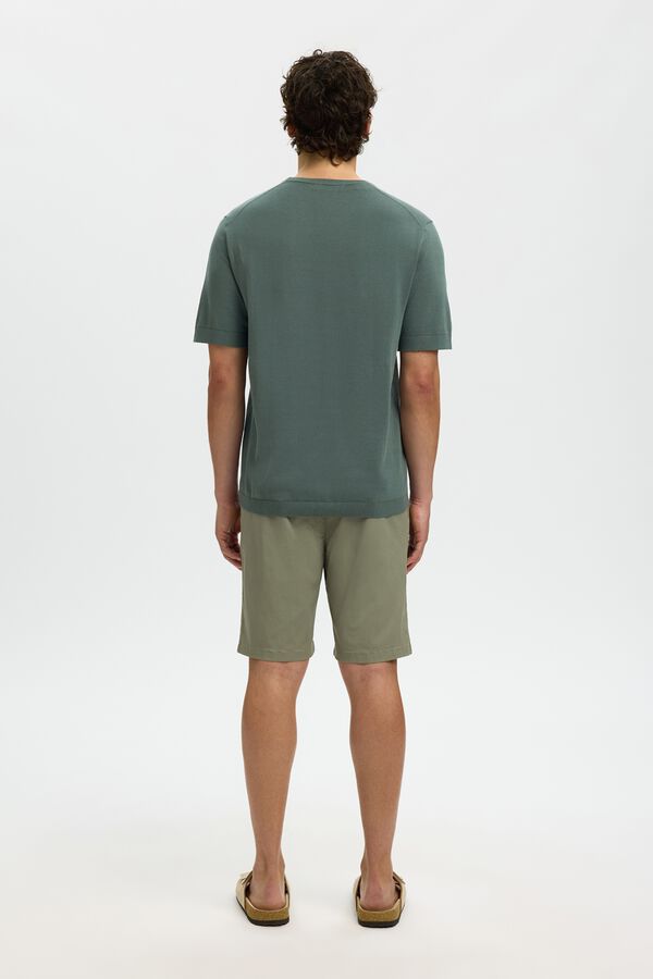 Selected T-shirt de manga curta de homem em malha lisa Verde