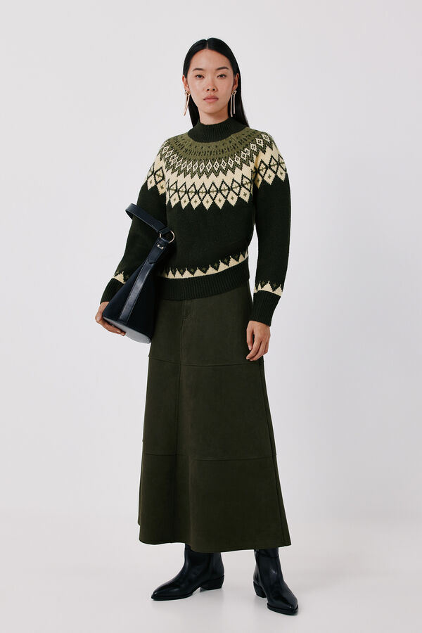 Cortefiel Positional jacquard jumper Kaki