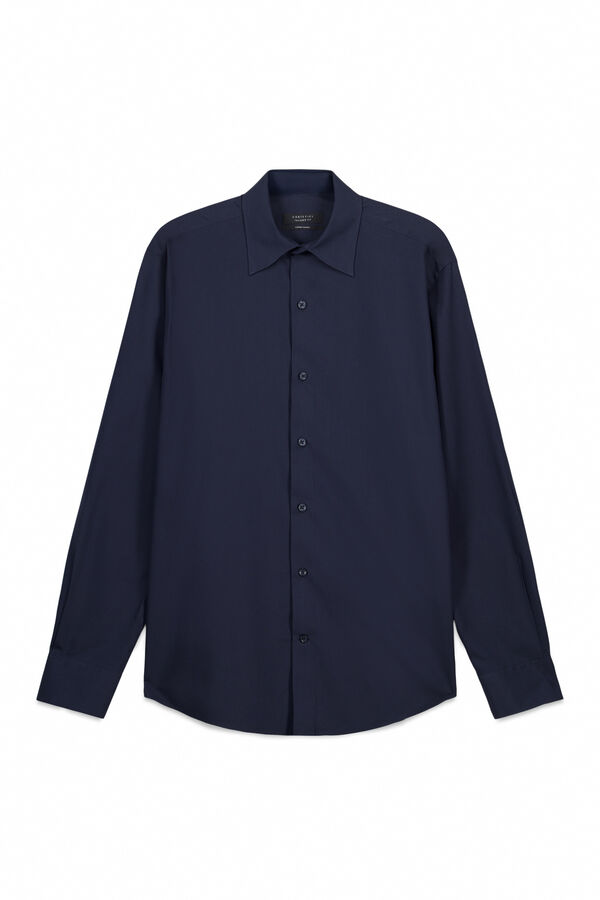 Cortefiel Plain tencel cotton dress shirt Navy
