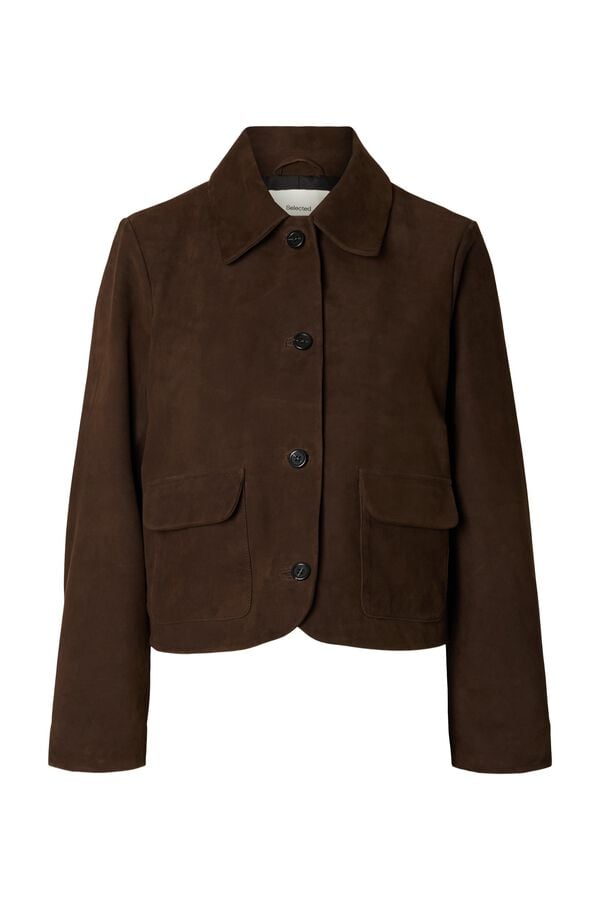 Selected Short suede jacket Dark brown