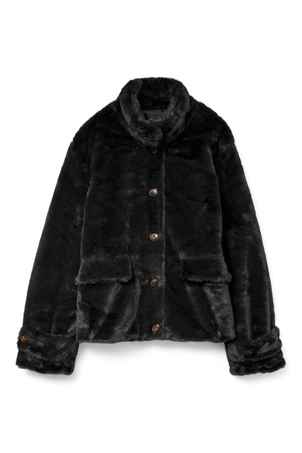 Vero Moda Sobretudo curto com efeito de pelo Preto