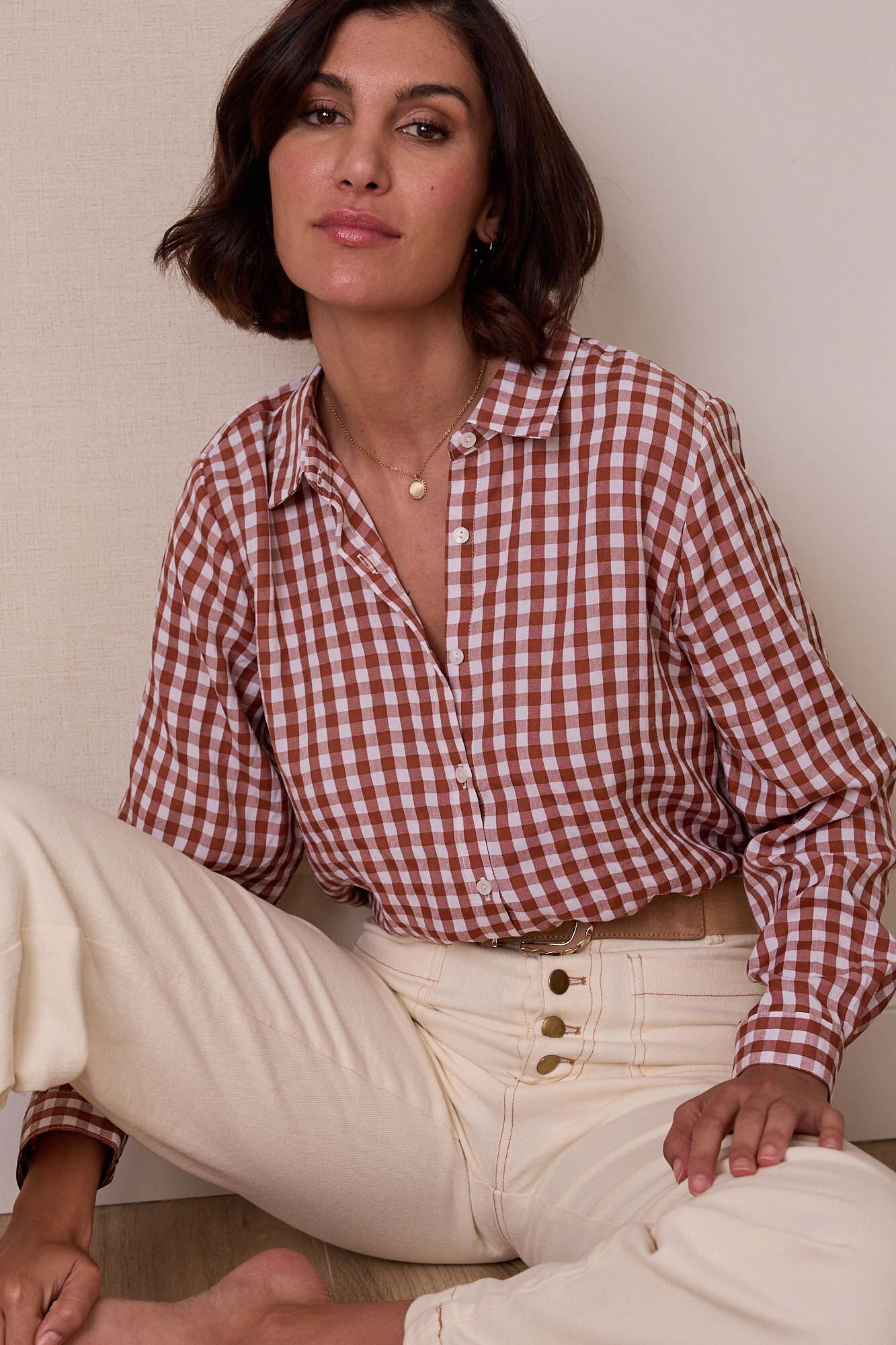 Camisa de manga larga con cuadro vichy Blusas de mujer Cortefiel