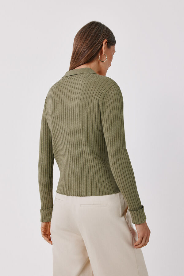 Cortefiel Ribbed button jumper Kaki
