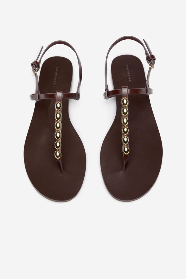 Cortefiel Flat sandal with studs Dark brown