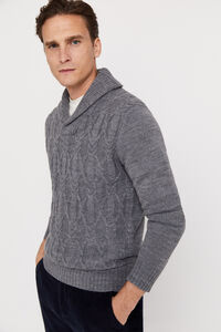 Cortefiel Aran wool shawl neck jumper Grey