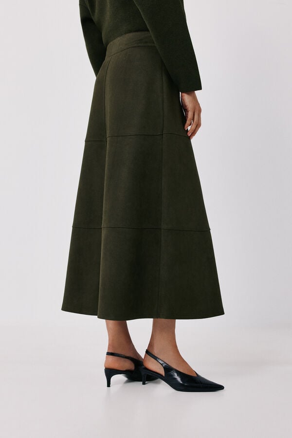 Cortefiel Faux suede long skirt Kaki