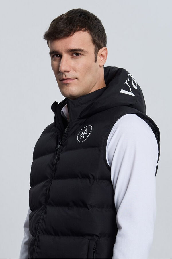 Valecuatro Colete acolchoado preto com capuz Preto