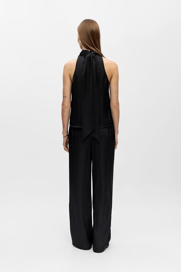 Object Top acetinado laçada Preto