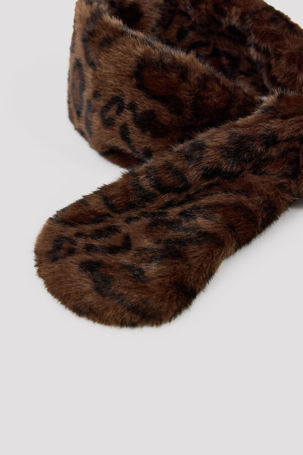 Cortefiel Faux fur scarf Printed brown