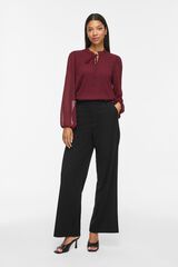 Vila Blusa semitransparente com gola franzida Vermelho