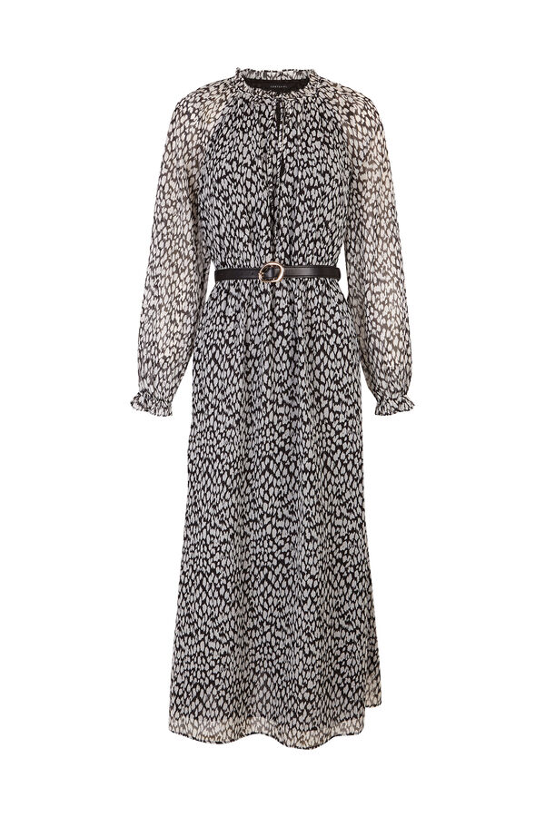 Cortefiel Printed fluid dress with belt Printed beige