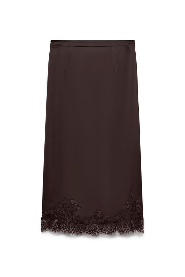 Vero Moda Satin-finish midi skirt with lace Dark brown