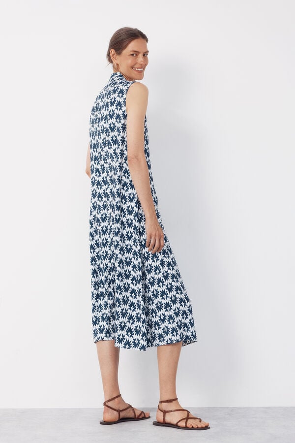 Cortefiel Fluid sleeveless dress Printed blue