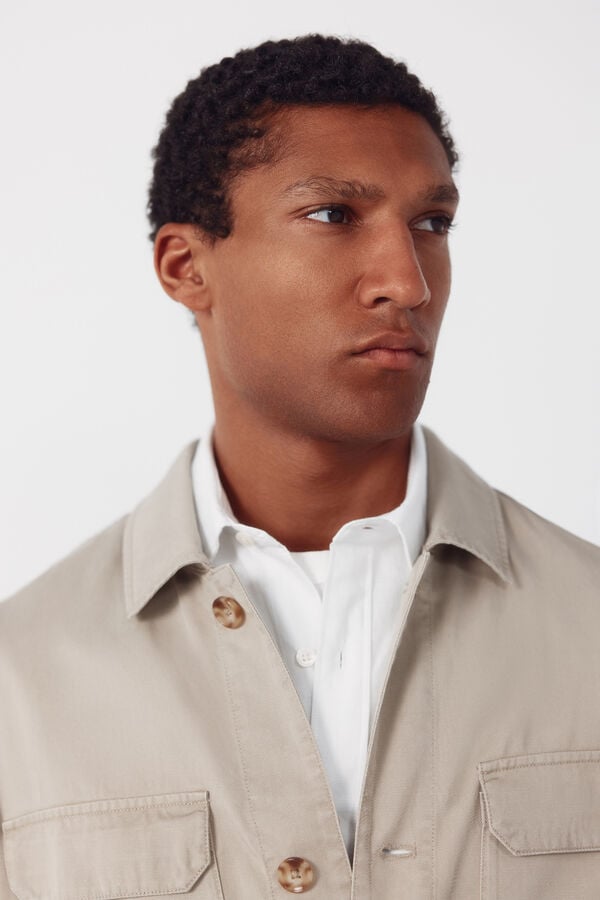 Cortefiel Plain Tencel overshirt Beige