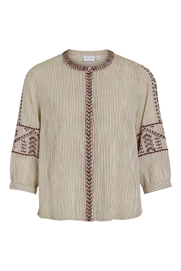 Vila Blusa bordada de riscas Tostado