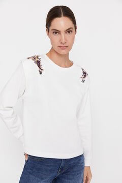 Cortefiel Embroidered shoulder-pad effect sweatshirt Ivory
