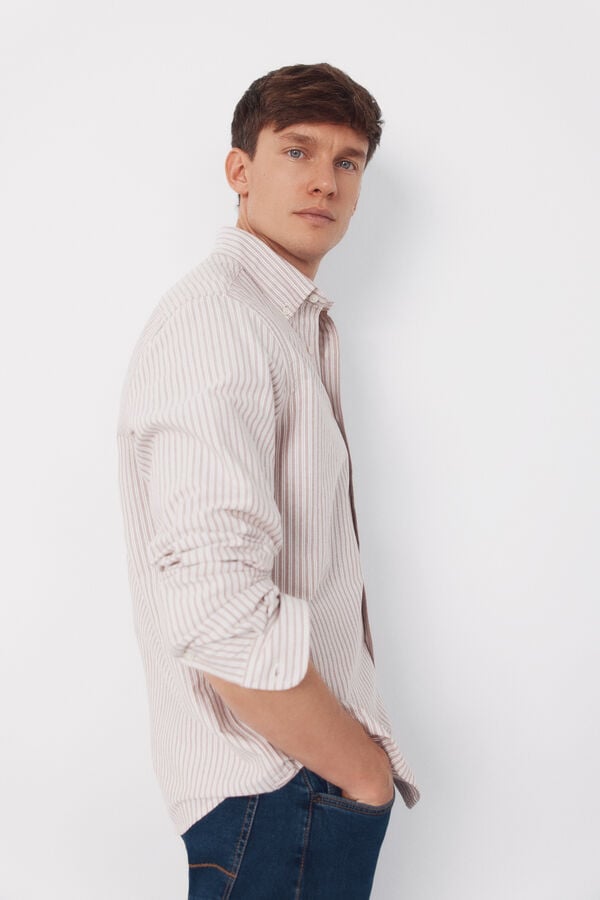 Cortefiel Striped oxford shirt Maroon