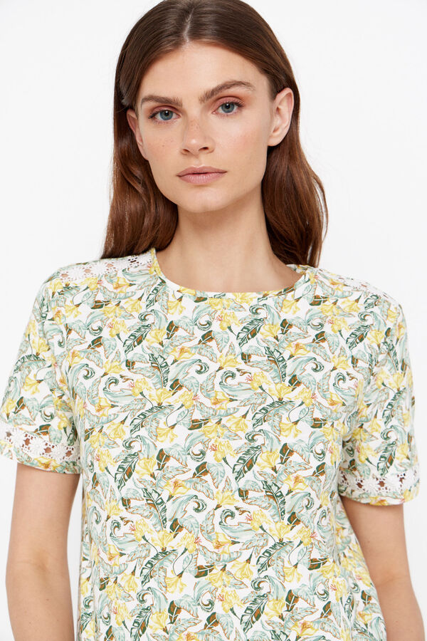 Cortefiel Camiseta cinta floral crudo