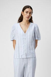 Cortefiel Linen blouse in a striped print Blue