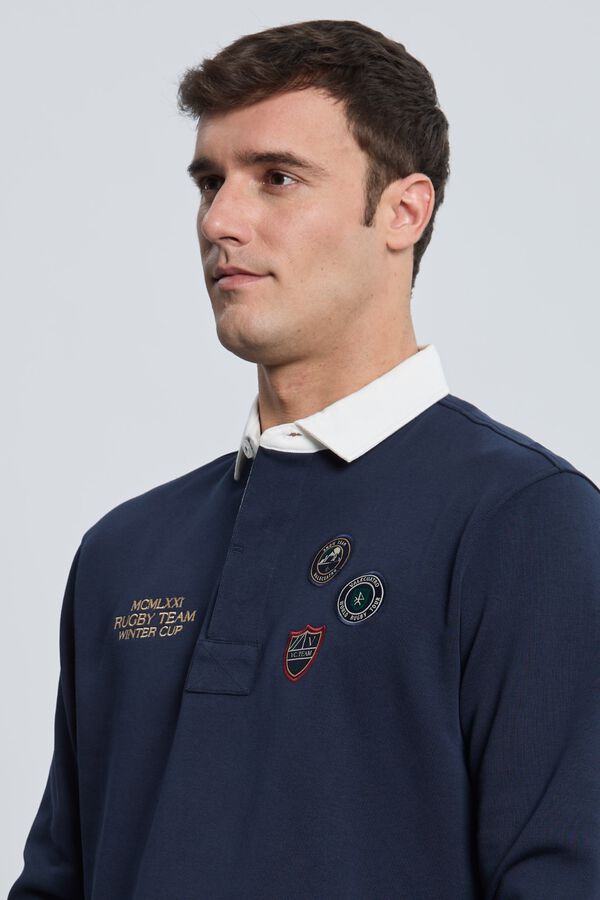 Valecuatro Polo de rugby 3 escudos Azul