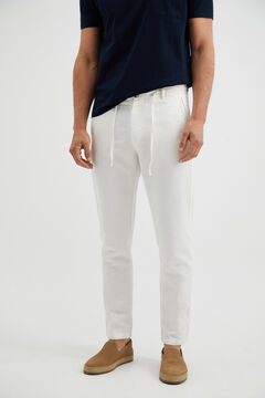 Cortefiel Cotton and linen chinos with drawstring  Ivory