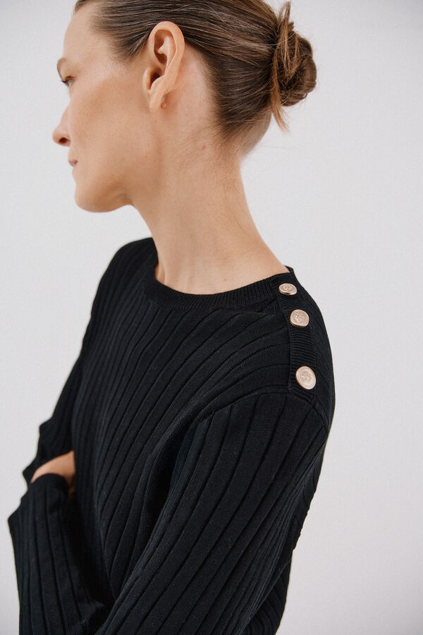 Cortefiel Ribbed jumper with buttons Black