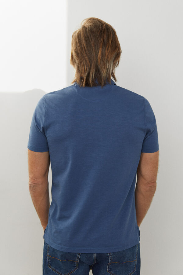 Cortefiel Washed polo with shirt collar Blue