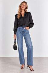 Vila Blusa acetinada com punhos de lantejoulas Preto
