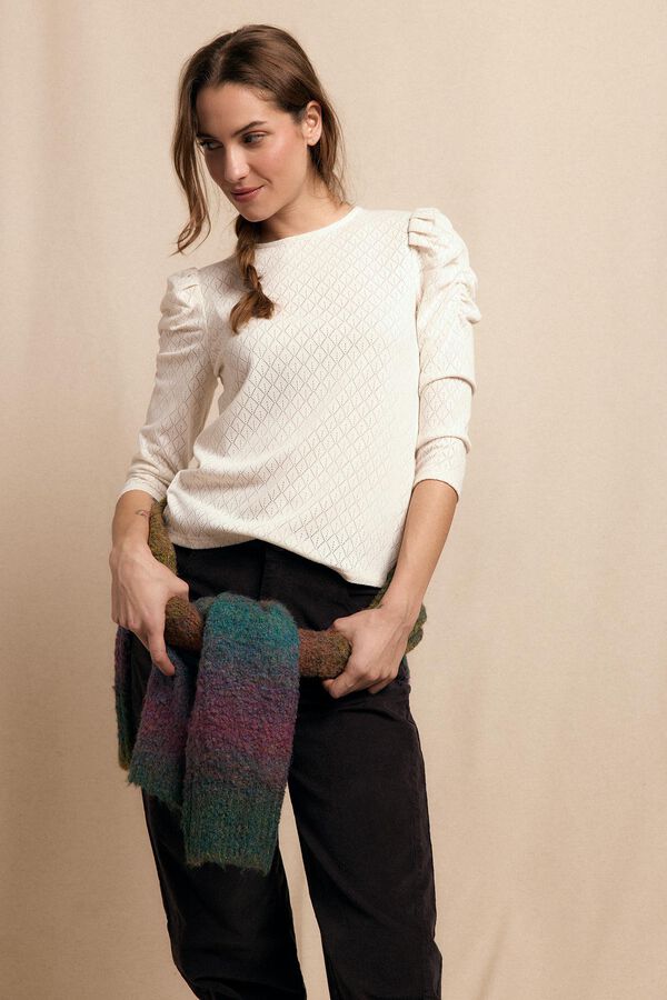 Slowlove Top estructura manga abullonada Marfil