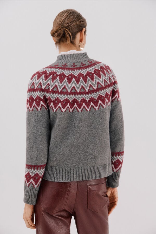 Cortefiel Placement jacquard jumper. Grey