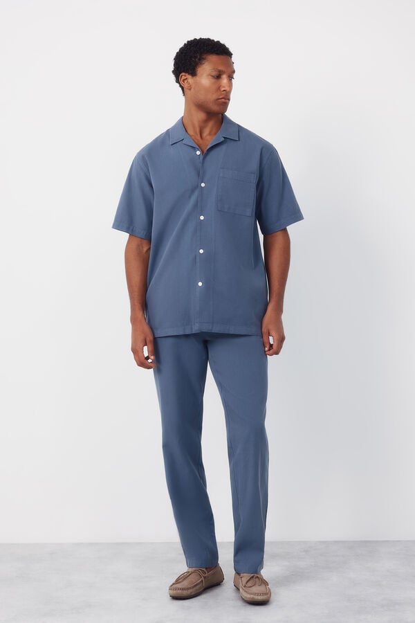 Cortefiel Plain short sleeve bowling collar shirt Blue