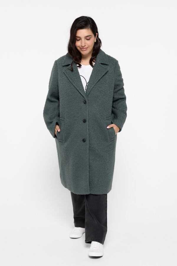 Cortefiel Large size astrakhan effect coat Dark green