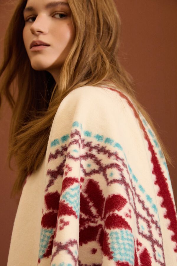 Meisie Ethnic poncho with fringes Printed white