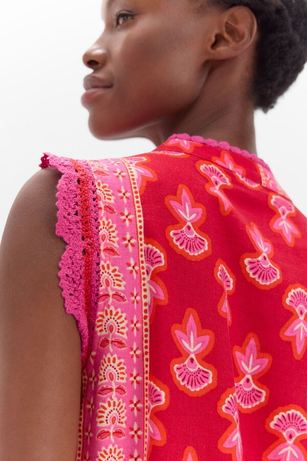 Cortefiel Blusa estampada bordado Multicolor