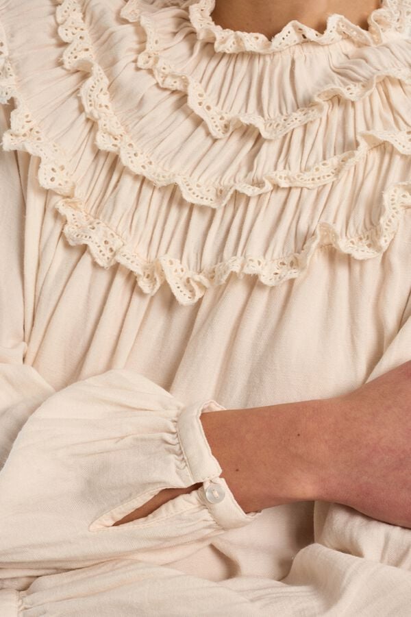 Molly Bracken Blusa de manga comprida com folhos Tostado