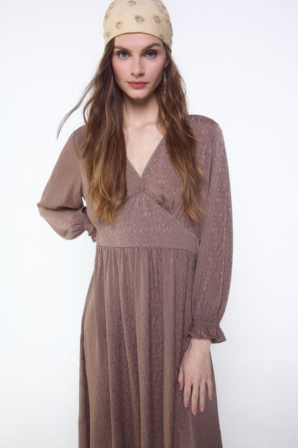 Slowlove Vestido fluido jacquard Marr&oacute;n