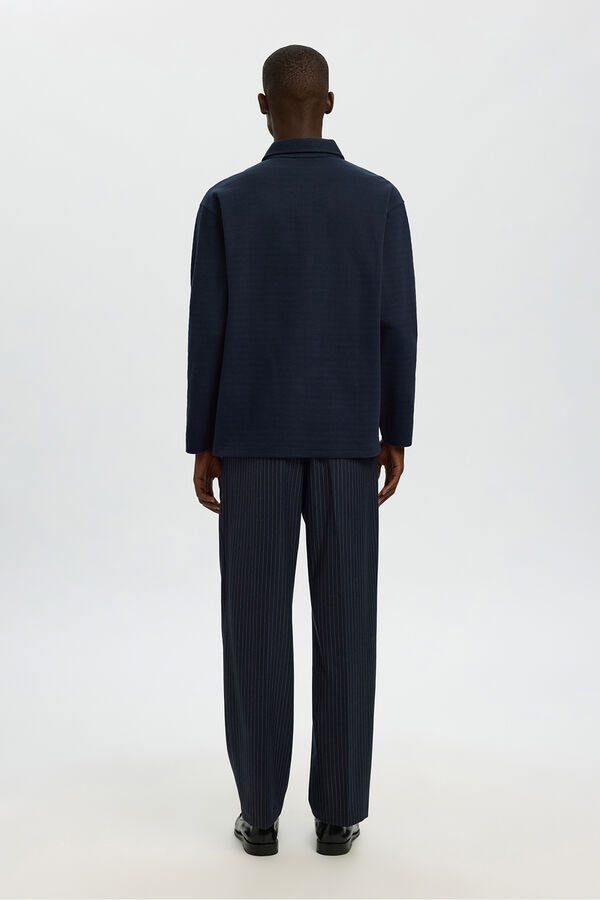 Selected Camisa polo jacquard de manga comprida , 100% algodão orgânico Azul