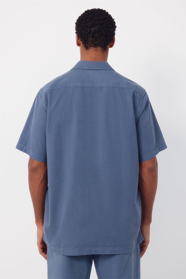 Cortefiel Plain short sleeve bowling collar shirt Blue