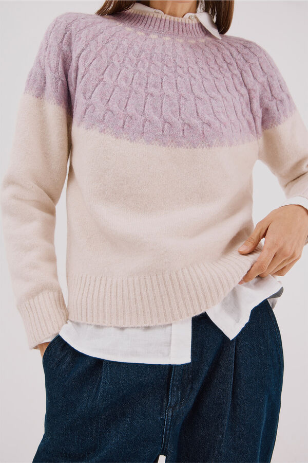 Cortefiel Contrast cross-knit jumper Ivory