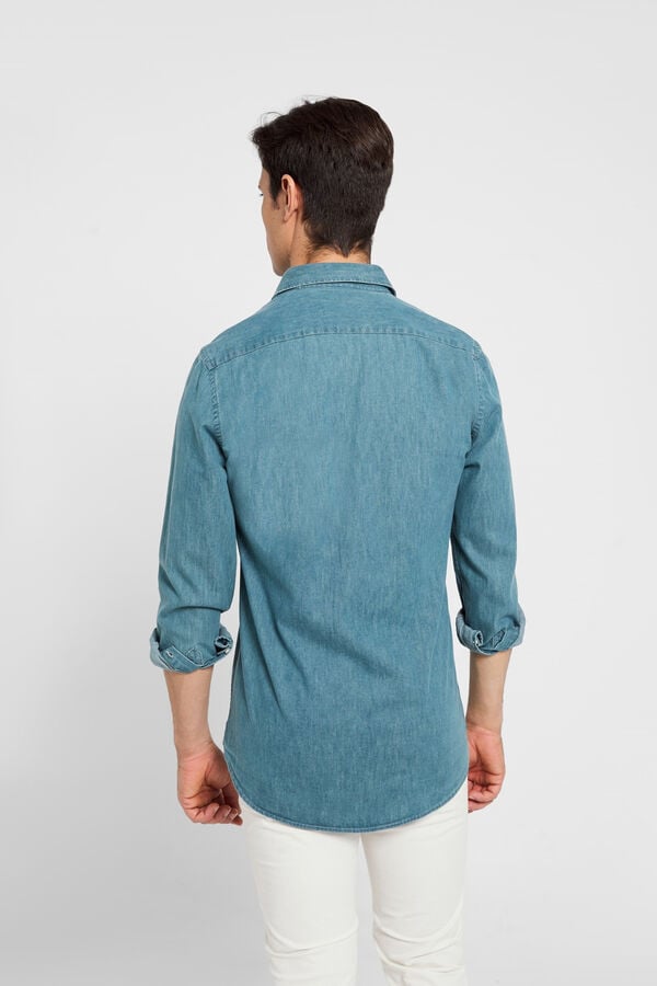 Cortefiel Camisa desportiva jeans azul-clara regular fit Azul