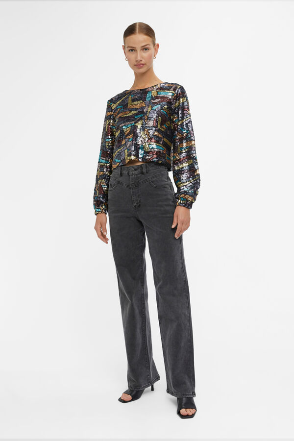 Object Top lantejoulas de manga comprida Castanho